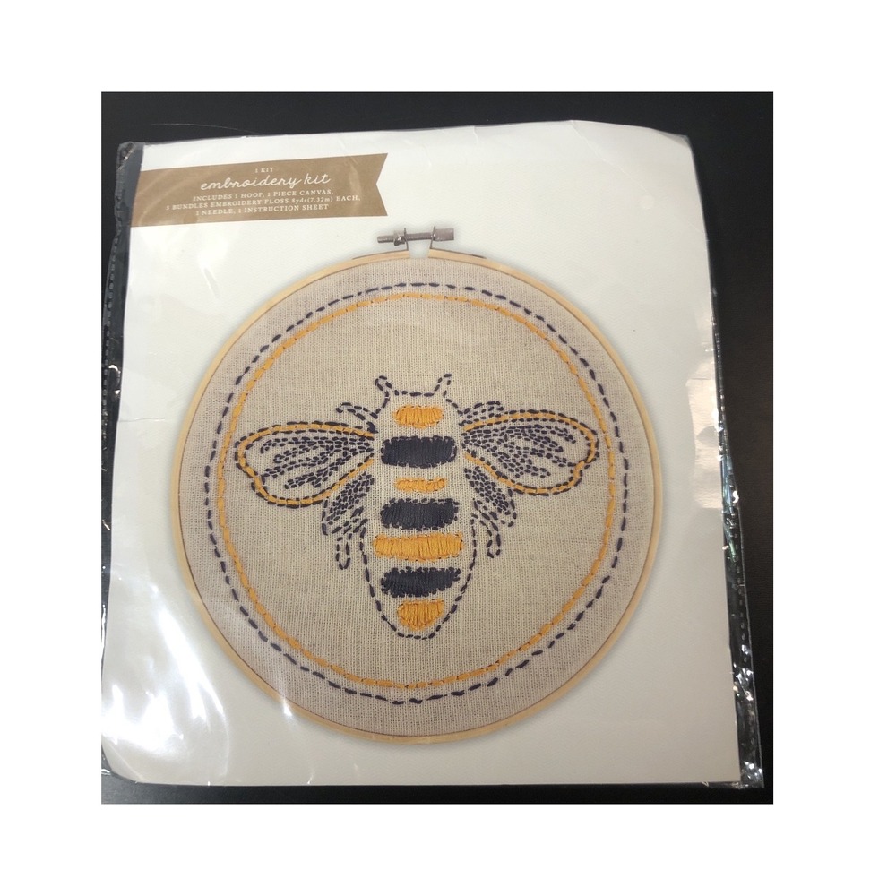 Made for Retail Bumblebee Embroidery Kit Navy Mustard‎ Yellow Bee DIY Craft Set